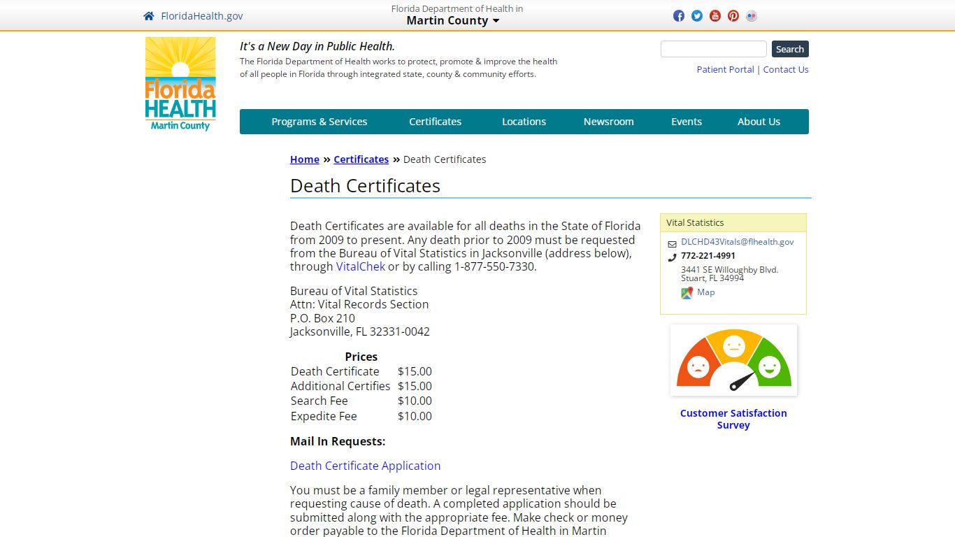 Death Certificates | Florida Department of Health in Martin